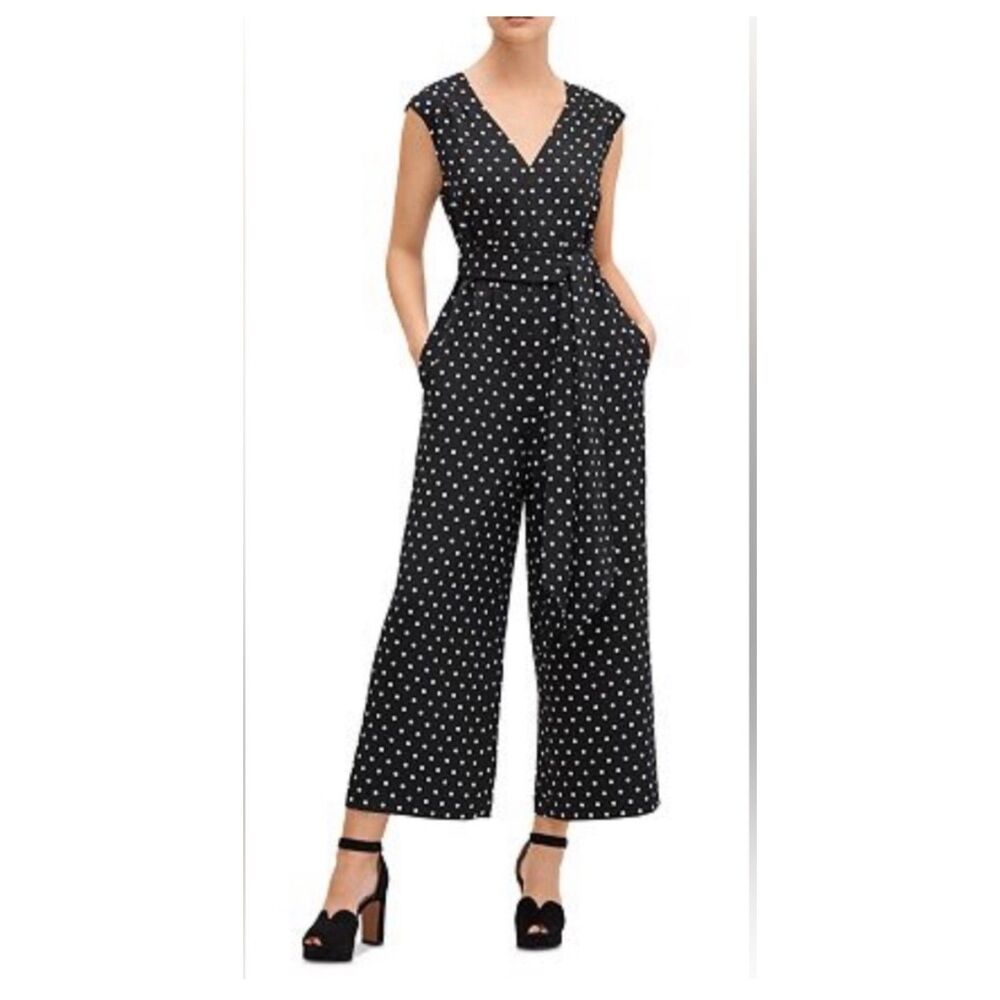 Kate Spade Black and White Polka Dot Wide Leg Jumpsuit Size 0